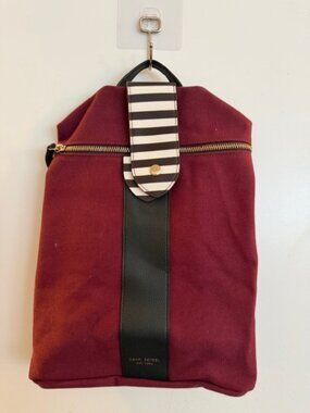 Henri Bendel Canvas Backpack Burgundy Leather Trim Convertible Bag New